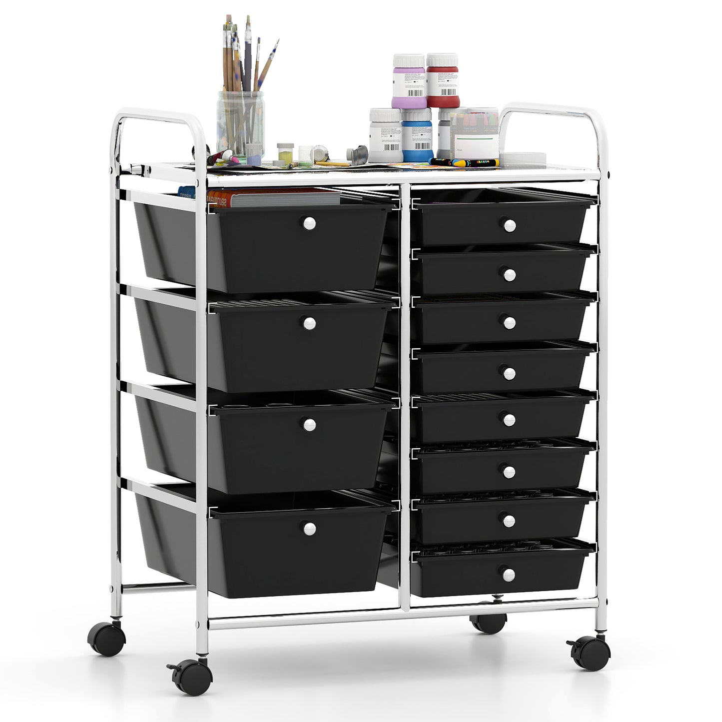 12-Drawer Utility Rolling Cart with Drawers Multi-Use Storage-Black