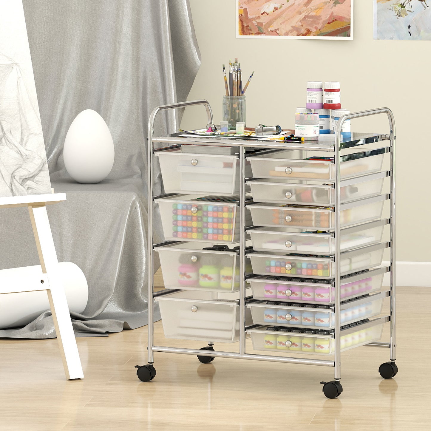 12-Drawer Utility Rolling Cart with Drawers Multi-Use Storage-Black