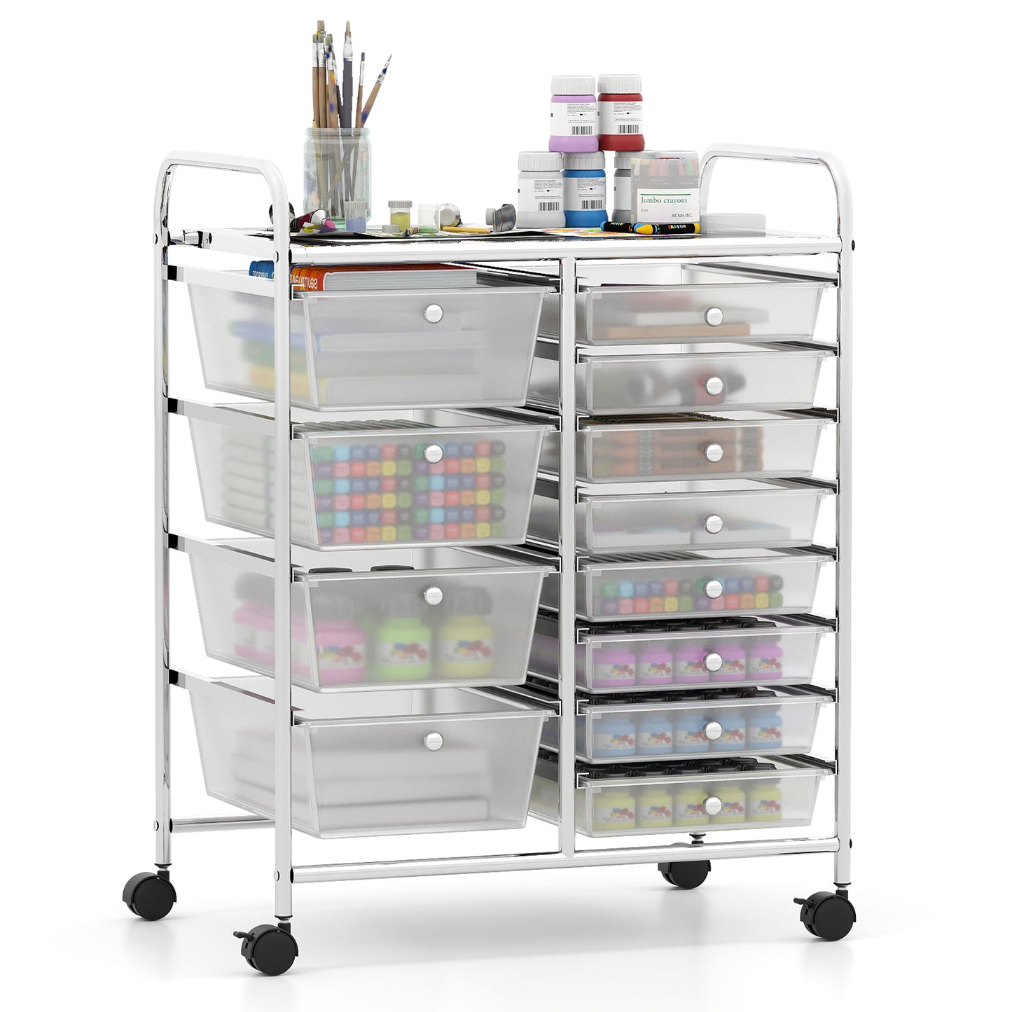 12-Drawer Utility Rolling Cart with Drawers Multi-Use Storage-Black