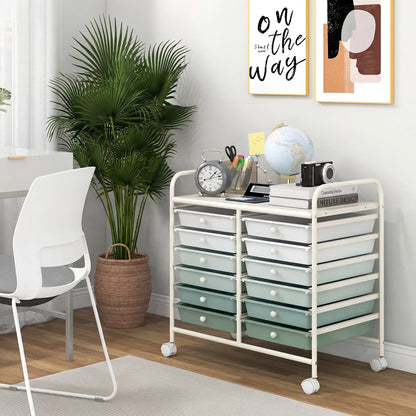 12 Drawers Rolling Storage Cart for Home and Office-Green Gradient