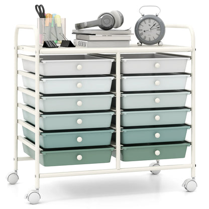 12 Drawers Rolling Storage Cart for Home and Office-Green Gradient