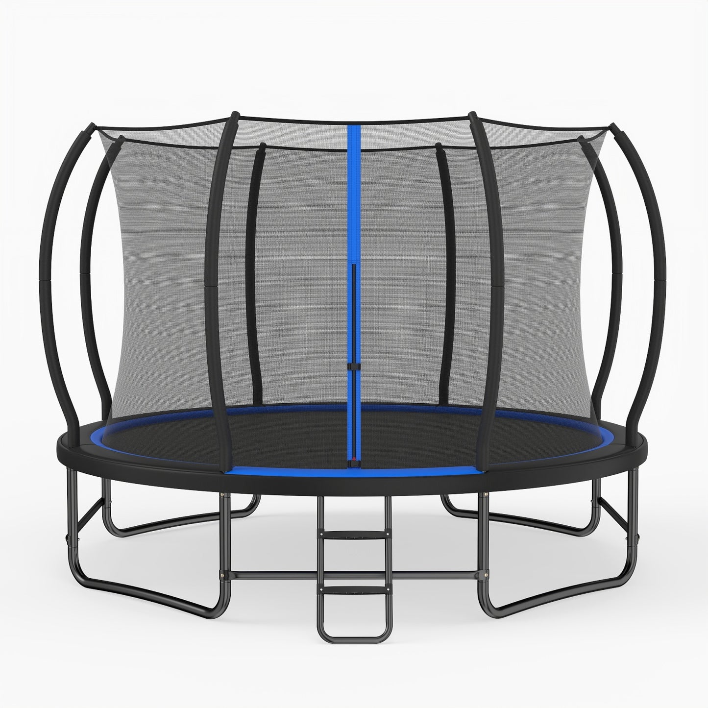 12 FT Outdoor Recreational Trampoline with Enclosure Net and 4 Stabilizer Bars for Backyard-Blue