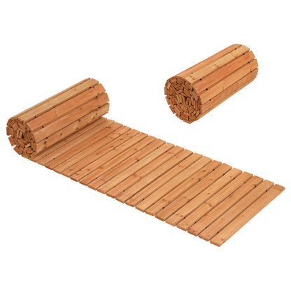 Set of 2 12 FT Wooden Garden Pathway Roll Out Decorative Cedar Straight Outdoor Walkway-Brown