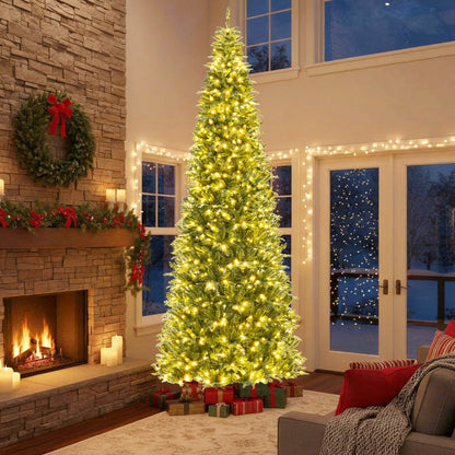 12 Feet Tall Prelit Hinged Artificial Christmas Tree with 2517 PVC PE Branch Tips