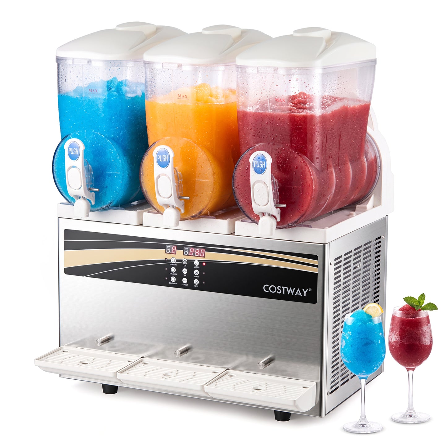 12 Gal Commercial Slushy Dispenser 4 Gal x 3 Triple Tanks Slushie Maker-Silver