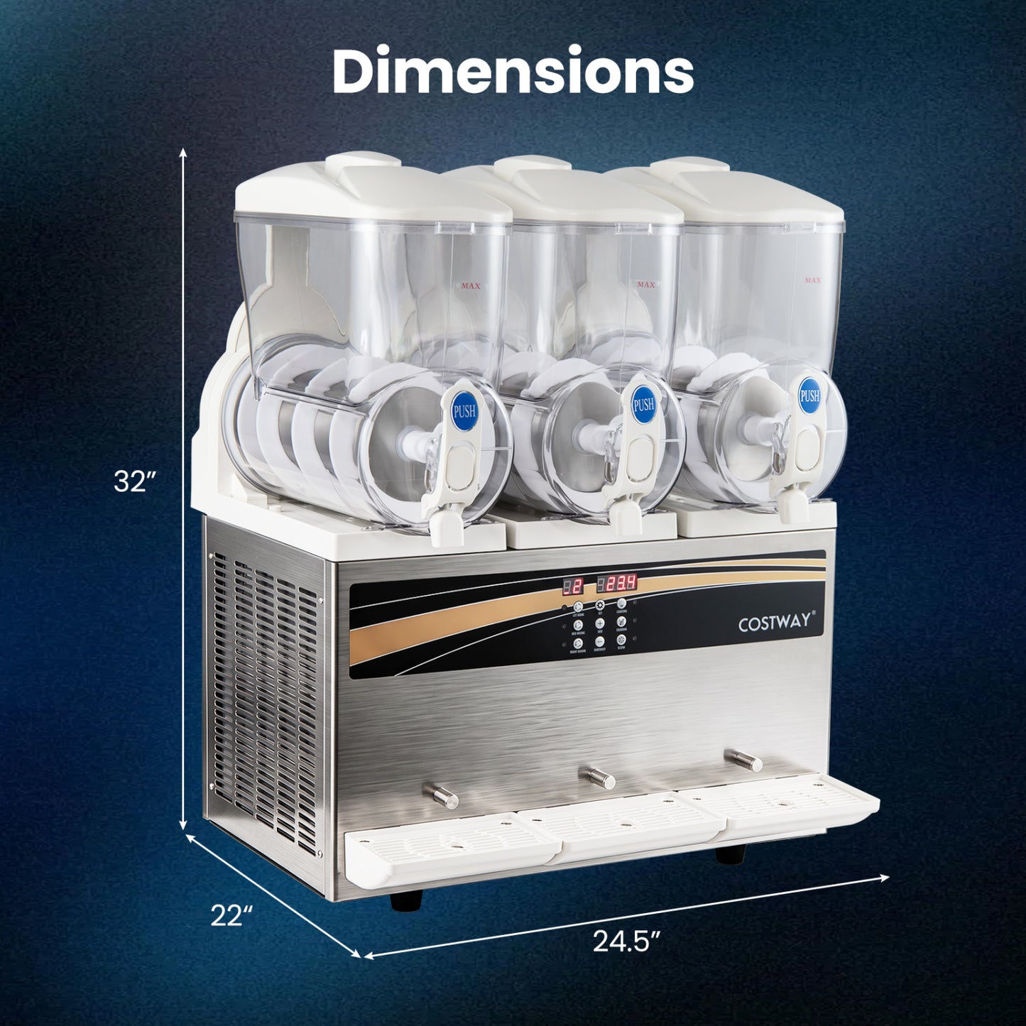 12 Gal Commercial Slushy Dispenser 4 Gal x 3 Triple Tanks Slushie Maker-Silver