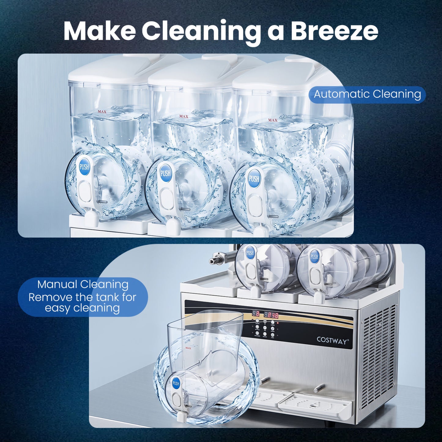 12 Gal Commercial Slushy Dispenser 4 Gal x 3 Triple Tanks Slushie Maker-Silver
