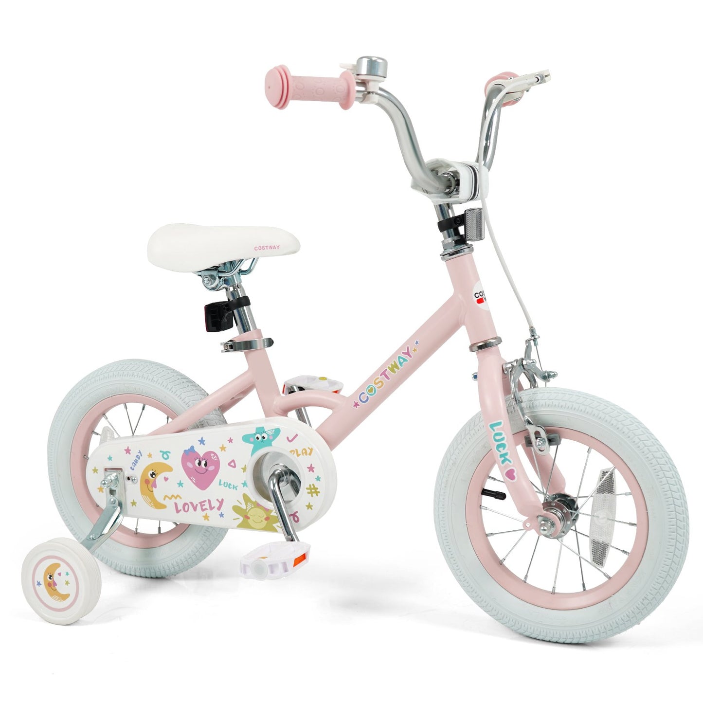12 Inch Kids Bike Adjustable for 3-8 Years Old Children Pink - Stars & Moon