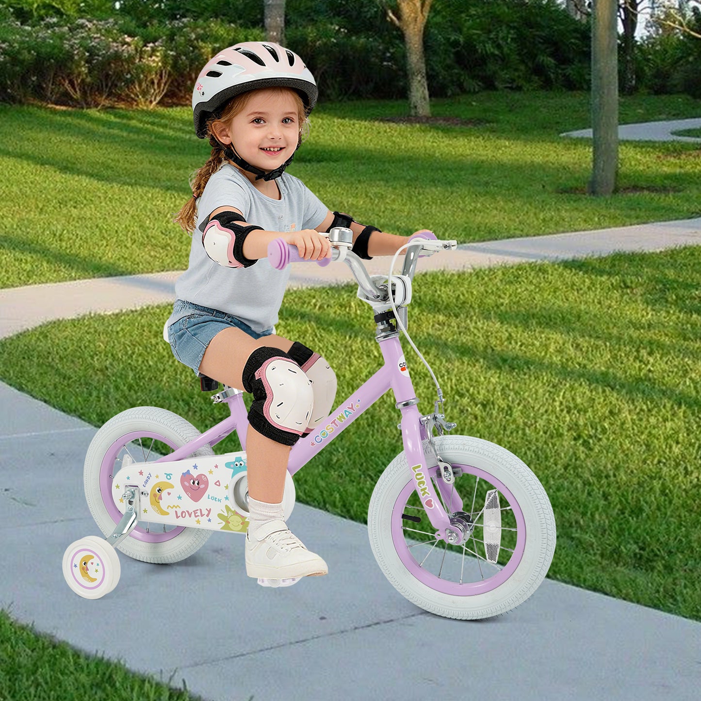 12/14/16/18 Inch Kids Bike Adjustable for 3-8 Years Old Children Purple - Stars & Moon-16 inch