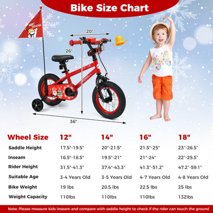 12 Inch Kids Bike Adjustable with Christmas Music & Flag for Aged 3-5 Years Old