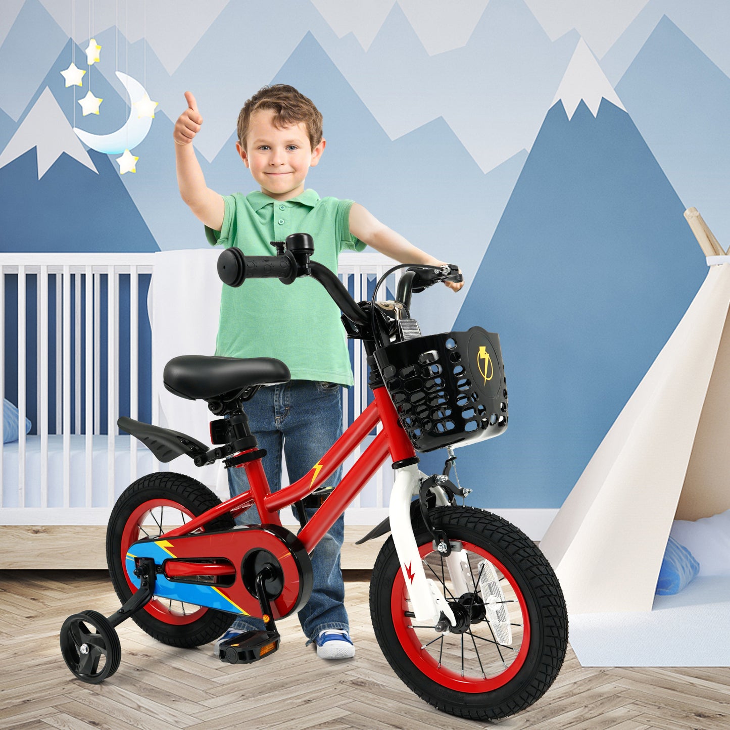 12 Inch Kids Bike Children Bicycle with Training Wheels for 3-4 Years Old-Red