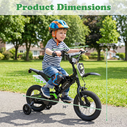 12 Inch Kids Bike Motorcycle-Inspired for Boy Girl Ages 3-4 Years-Black