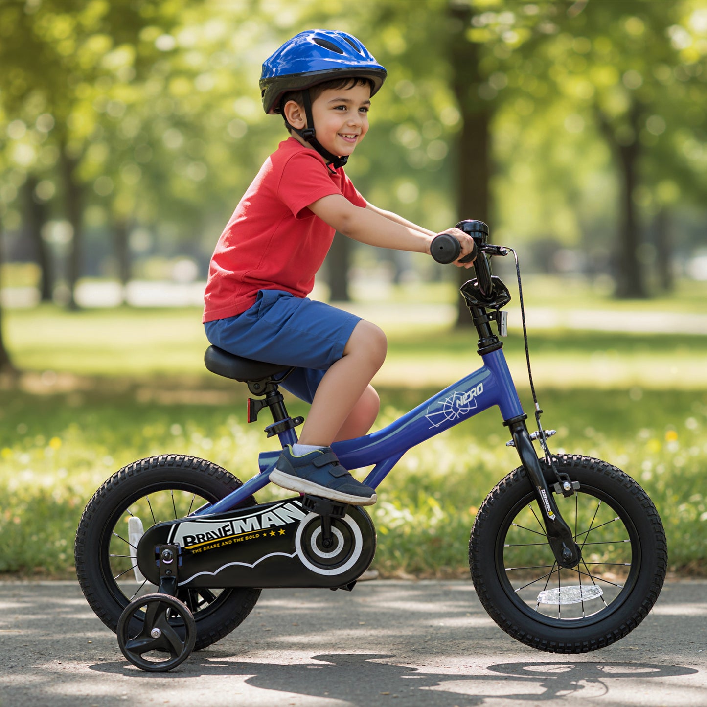 16-Inch Kids Bike with Removable Training Wheels Navy - Brave Hero