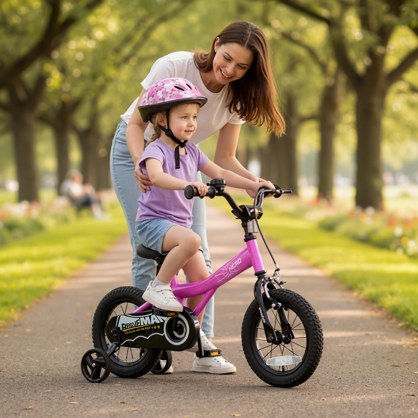 12-Inch Kids Bike with Removable Training Wheels Pink-Brave Hero