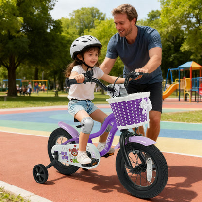 12 Inch Kids Bike with Training Wheels for Aged 3-4 Years Old - Magic Purple