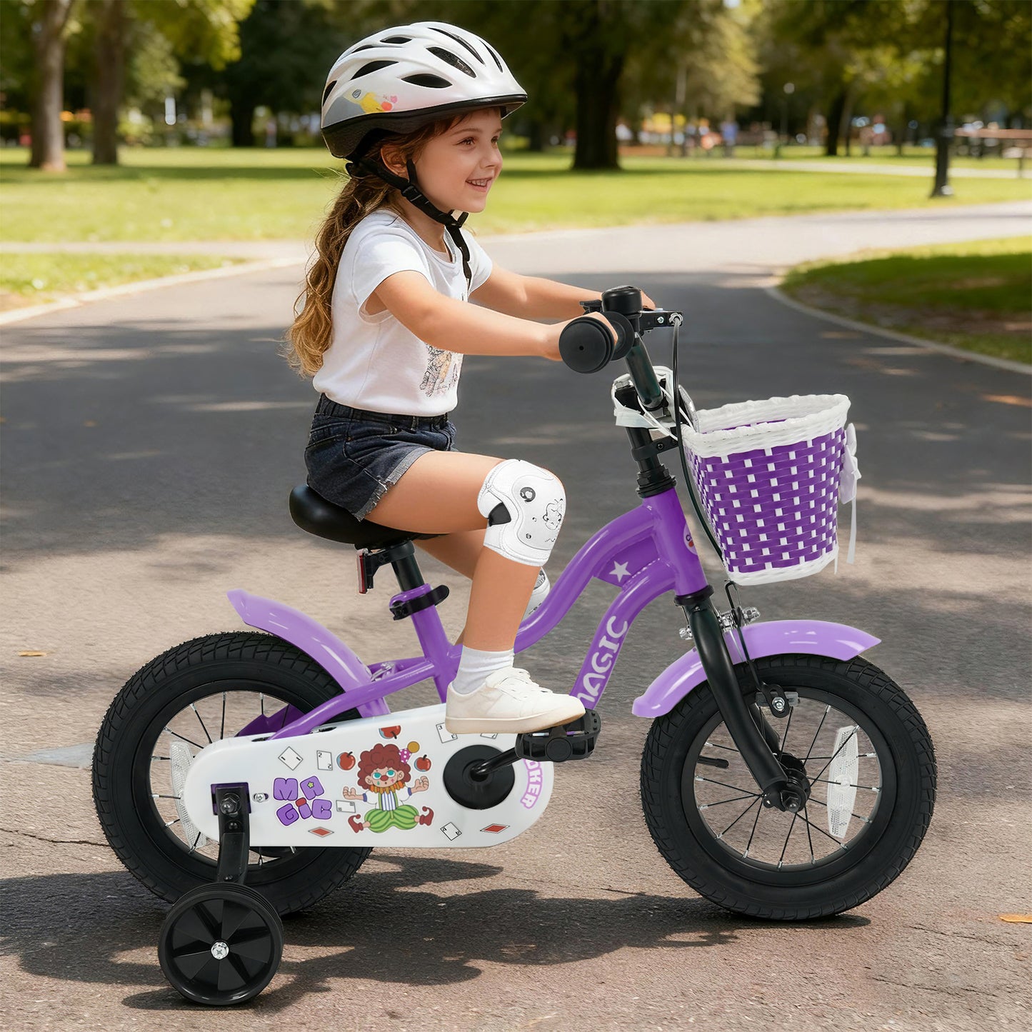 12 Inch Kids Bike with Training Wheels for Aged 3-4 Years Old - Magic Purple