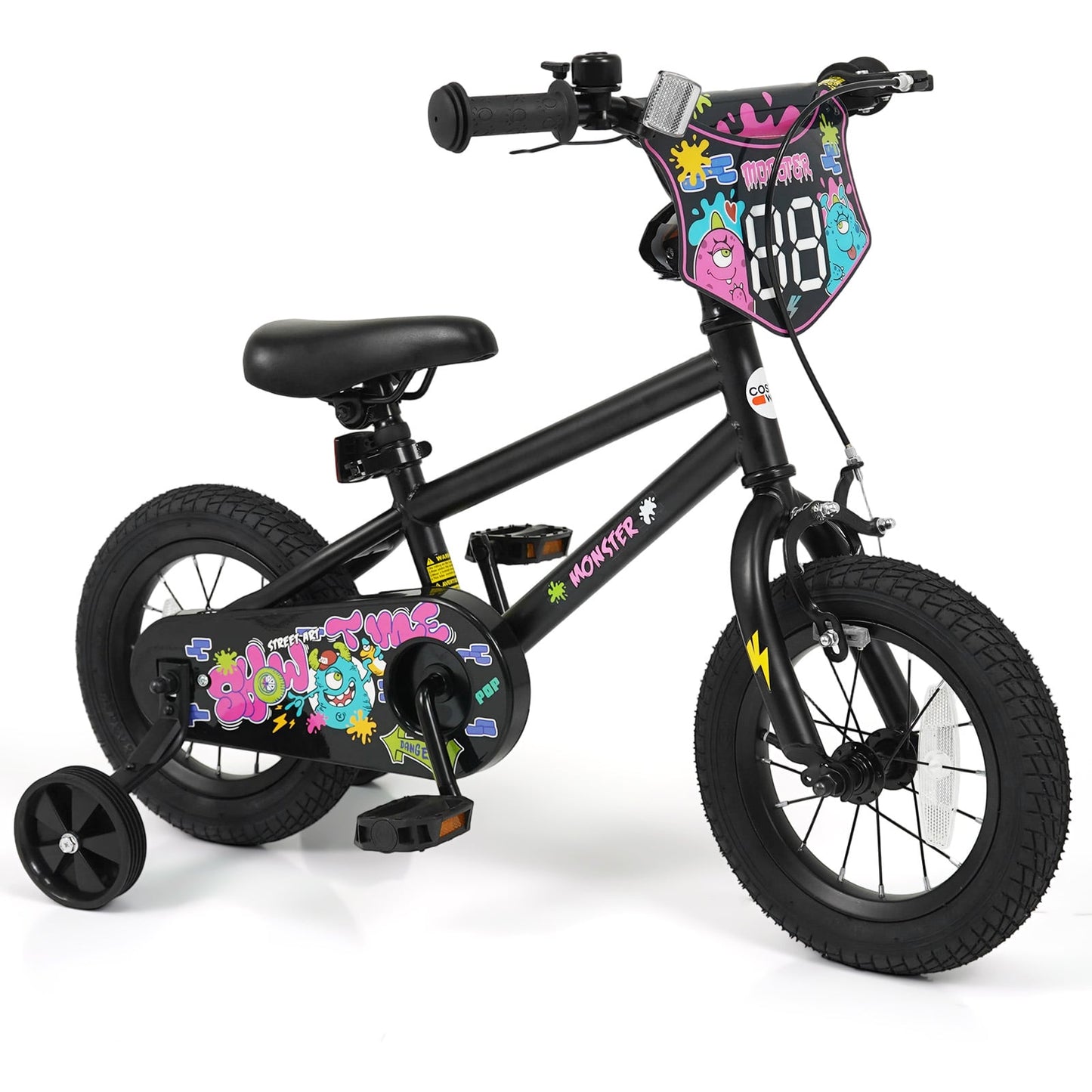 18 Inch Kids Bike with Training Wheels for Ages 4-8 Years Old Black- Street Art Time