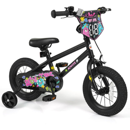 18 Inch Kids Bike with Training Wheels for Ages 4-8 Years Old Black- Street Art Time
