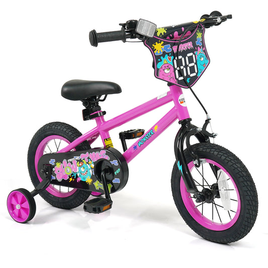 12 Inch Kids Bike with Training Wheels for Ages 3-4 Years Old Pink- Street Art Time