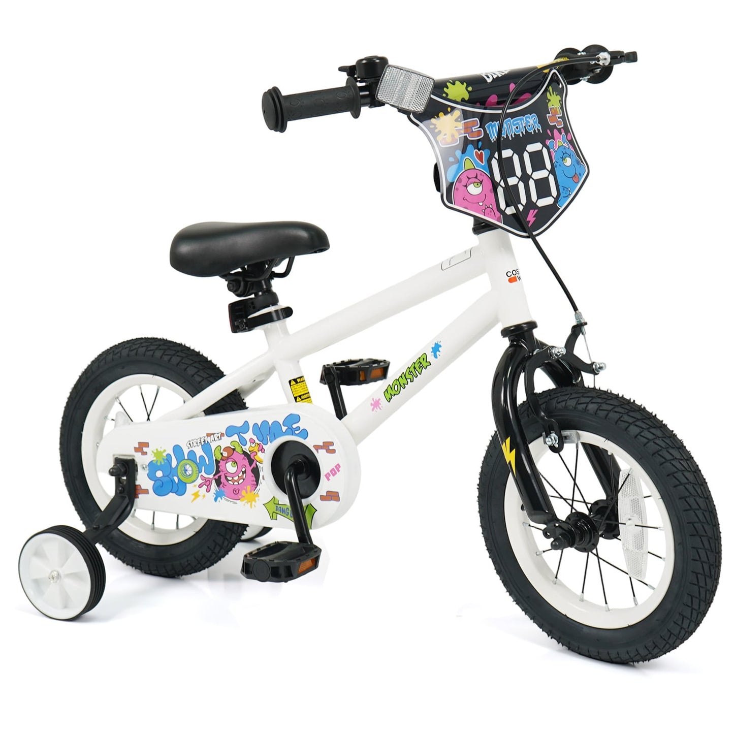 14 Inch Kids Bike with Training Wheels for Ages 3-5 Years Old White- Street Art Time