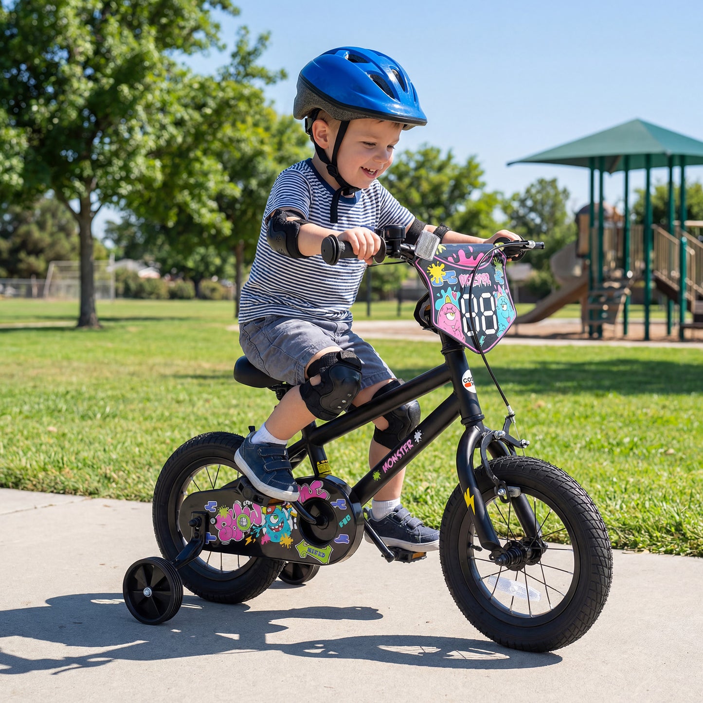 12 Inch Kids Bike with Training Wheels for Ages 3-4 Years Old Black- Street Art Time