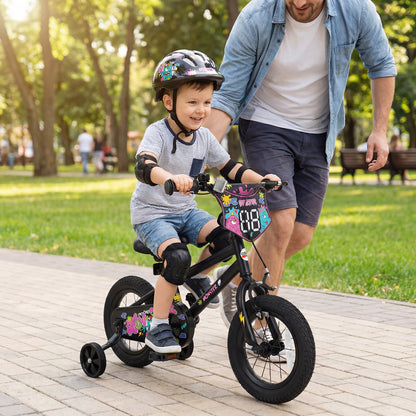 12 Inch Kids Bike with Training Wheels for Ages 3-4 Years Old Black- Street Art Time