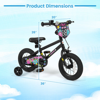 12 Inch Kids Bike with Training Wheels for Ages 3-4 Years Old Black- Street Art Time
