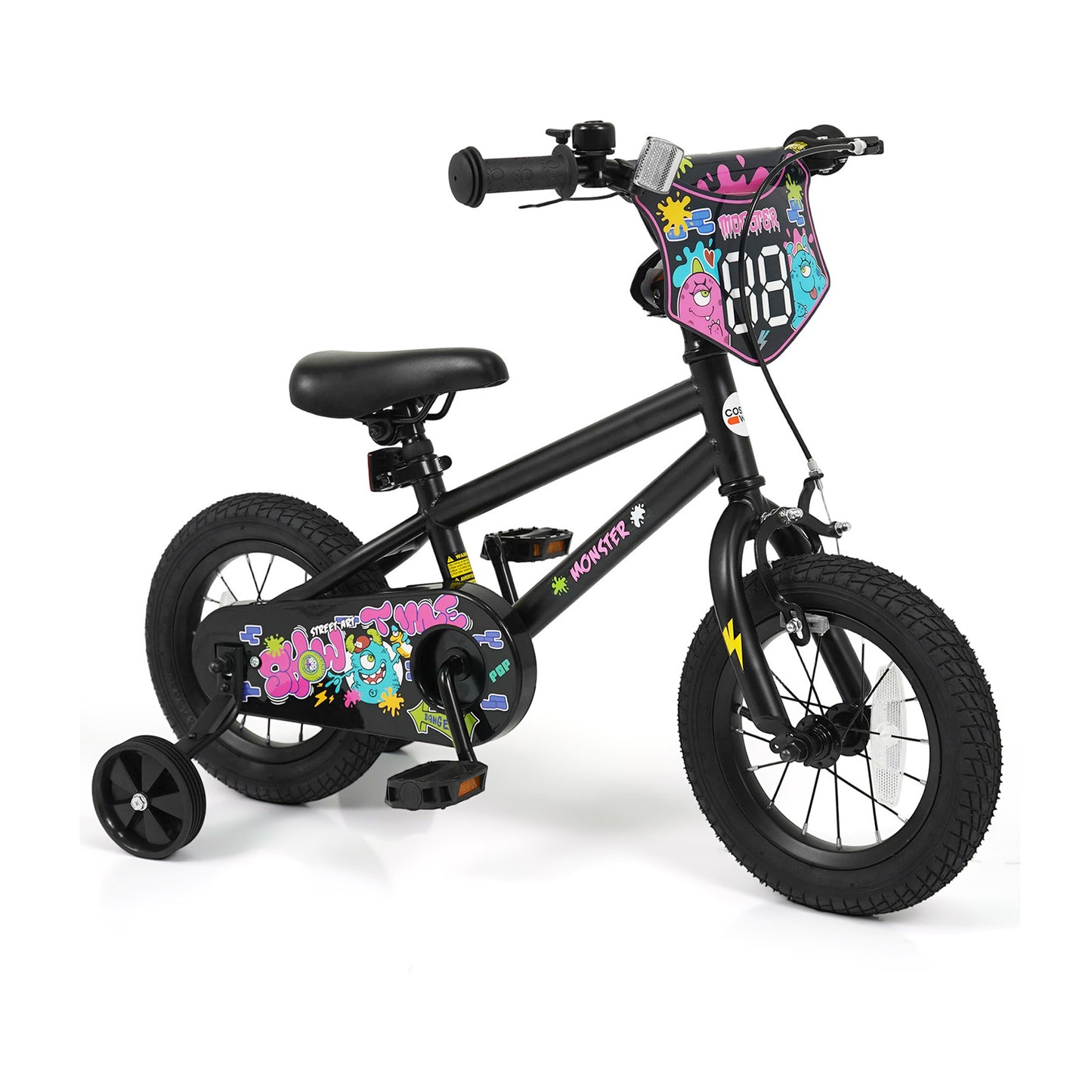12 Inch Kids Bike with Training Wheels for Ages 3-4 Years Old Black- Street Art Time