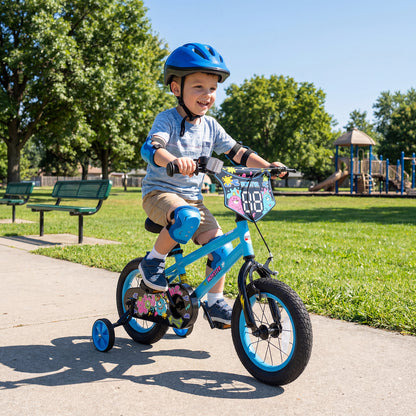 12 Inch Kids Bike with Training Wheels for Ages 3-8 Years Old Blue- Street Art Time
