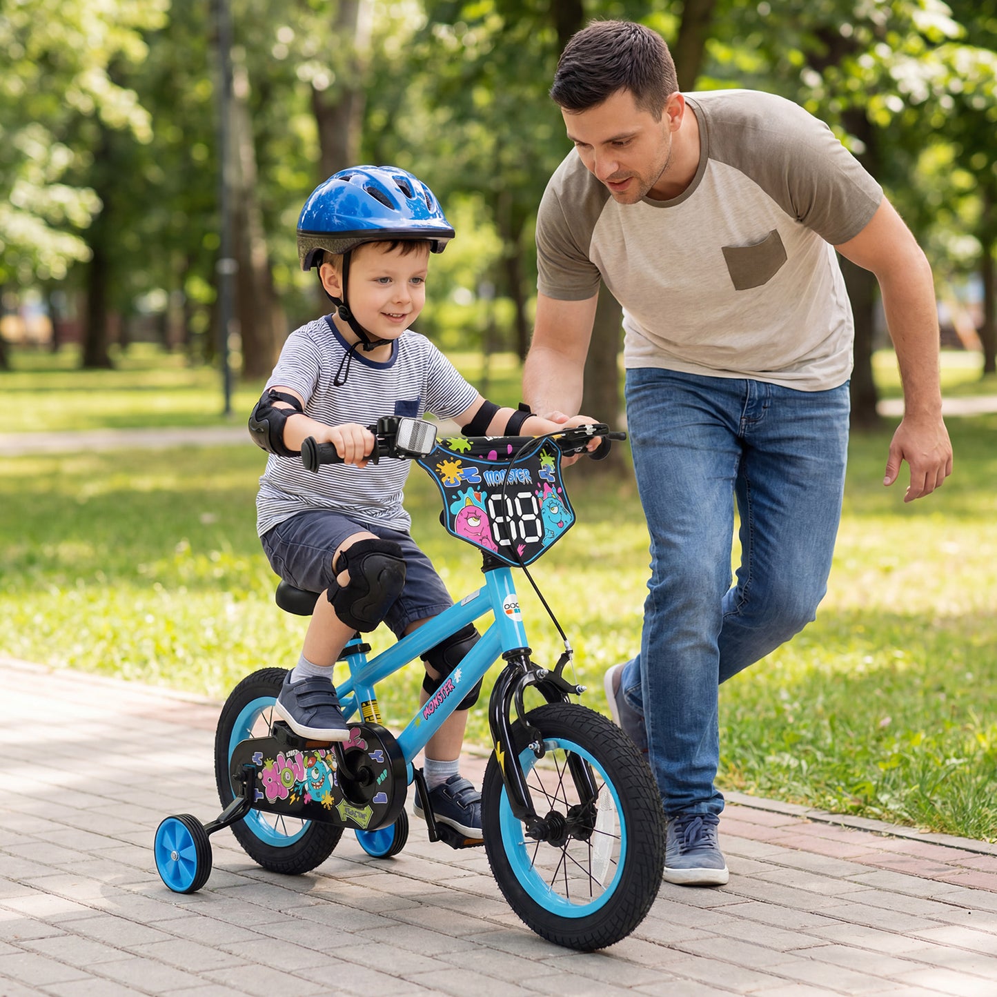 12 Inch Kids Bike with Training Wheels for Ages 3-8 Years Old Blue- Street Art Time