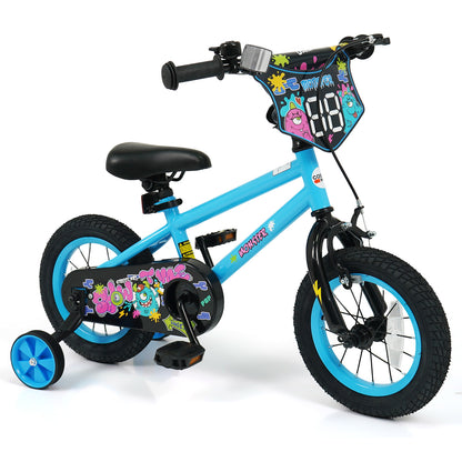 12 Inch Kids Bike with Training Wheels for Ages 3-8 Years Old Blue- Street Art Time