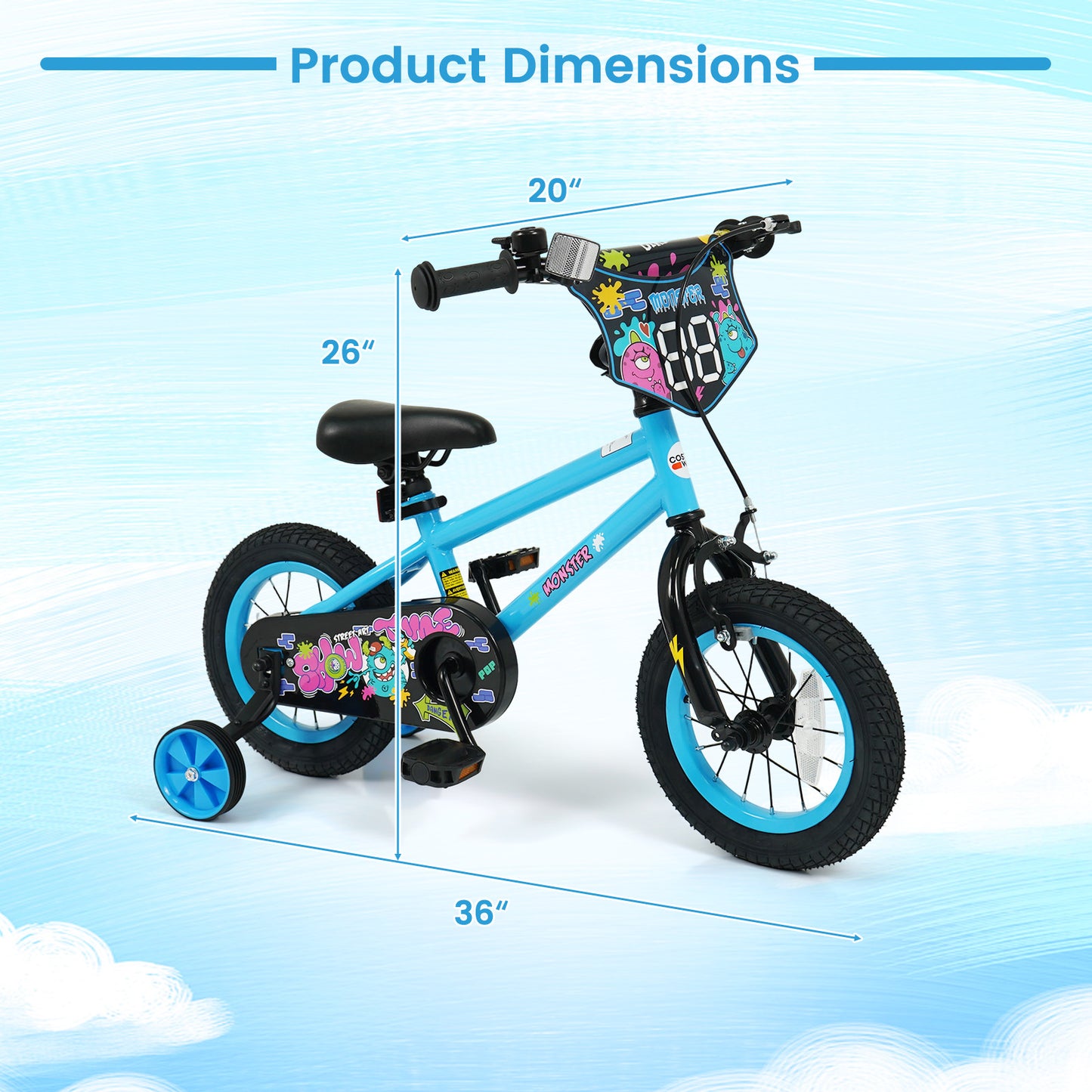 12 Inch Kids Bike with Training Wheels for Ages 3-8 Years Old Blue- Street Art Time