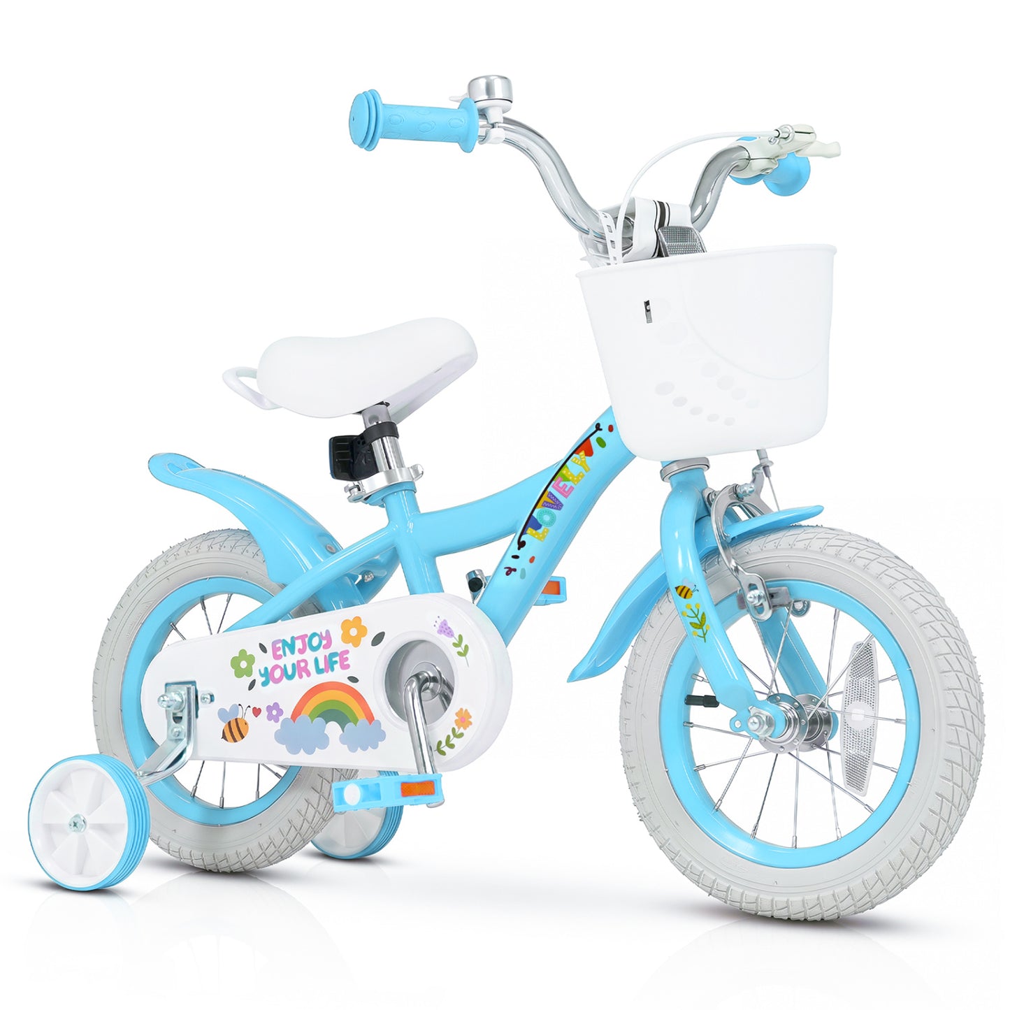 12 Inches Girls Bike for 3-4 Years Old with Training Wheels and Basket - Spring Party  Blue