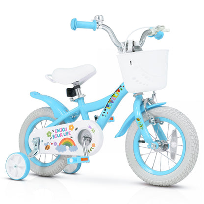 12 Inches Girls Bike for 3-4 Years Old with Training Wheels and Basket - Spring Party  Blue