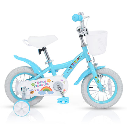 12 Inches Girls Bike for 3-4 Years Old with Training Wheels and Basket - Spring Party  Blue