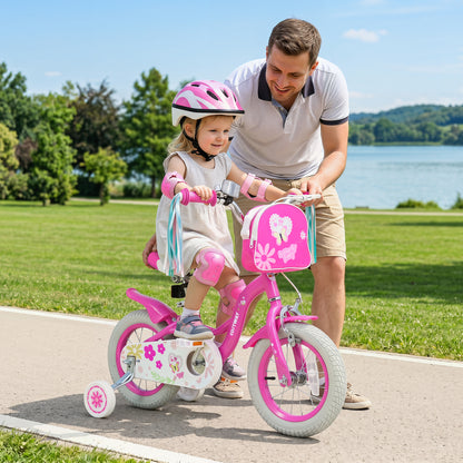 12 Inches Girls Bike with Front Bag and Streamers for 3-4 Years Pink