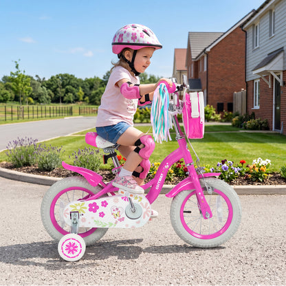 12 Inches Girls Bike with Front Bag and Streamers for 3-4 Years Pink