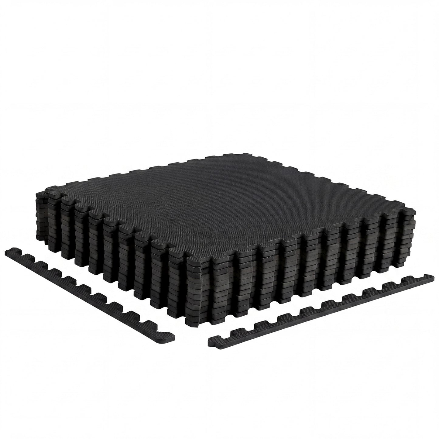 12-pack of black non-slip EVA foam floor tiles, interlocking for safe, cushioned home or playroom flooring by Wilsons Home Store