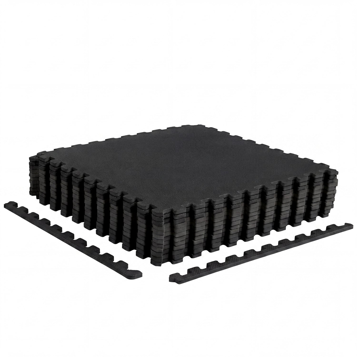 12-pack of black non-slip EVA foam floor tiles, interlocking for safe, cushioned home or playroom flooring by Wilsons Home Store