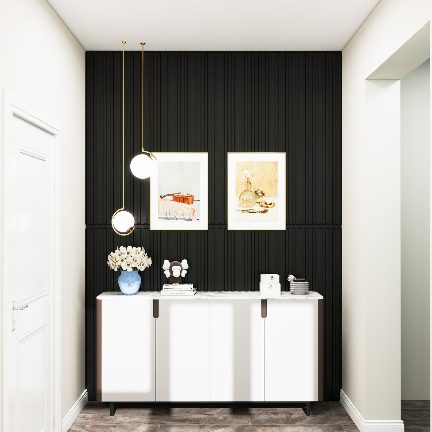 12-Pack PVC Slat Wall Panels for Interior Wall Decoration for Living Room and TV Background-Black
