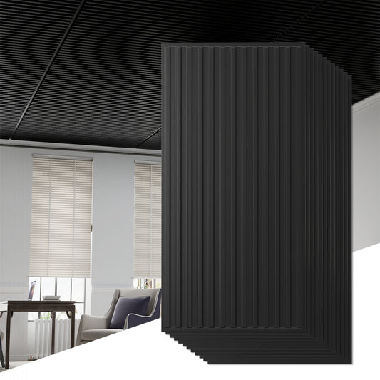 12-Pack PVC Slat Wall Panels for Interior Wall Decoration for Living Room and TV Background-Black