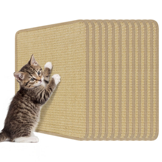 Set of 12 natural sisal cat scratcher mats, 16 x 12 inches, designed for cats to scratch and play, by Wilsons Home Store.