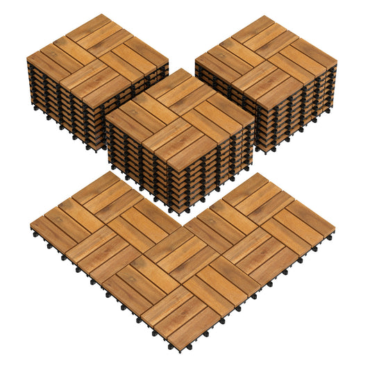 12 x 12 Inch 27 Piece Acacia Wood Interlocking Deck Tiles with Waterproof Design-Natural