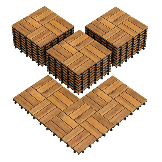 12 x 12 Inch 27 Piece Acacia Wood Interlocking Deck Tiles with Waterproof Design Set of 2-Natural