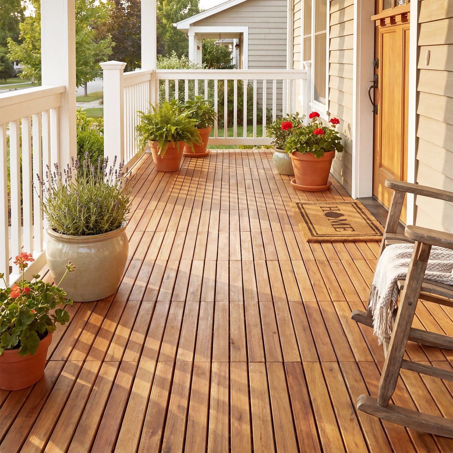 Natural acacia wood interlocking deck tiles, 12x12 inch, waterproof outdoor decor, 27-piece set by Wilsons Home Store