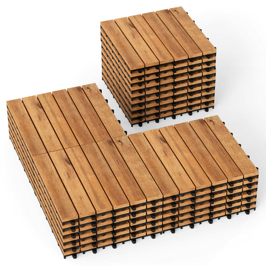 12 x 12 Inch 27 Pieces Acacia Wood Interlocking Deck Tiles with Waterproof Design-Natural