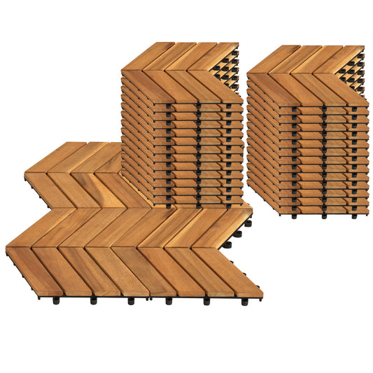 12 x 12 Inch 30 Pieces Acacia Wood Interlocking Deck Tiles- Natural