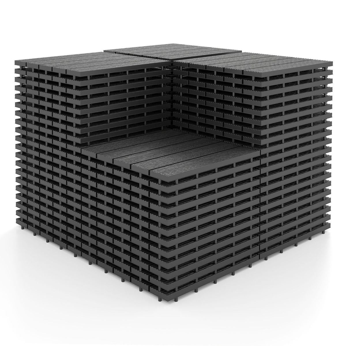 Gray 12x12 waterproof PP plastic interlocking deck tiles for patio, set of 2, suitable for outdoor decking and flooring.