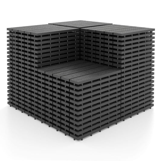 Gray 12x12 waterproof PP plastic interlocking deck tiles for patio, set of 2, suitable for outdoor decking and flooring.