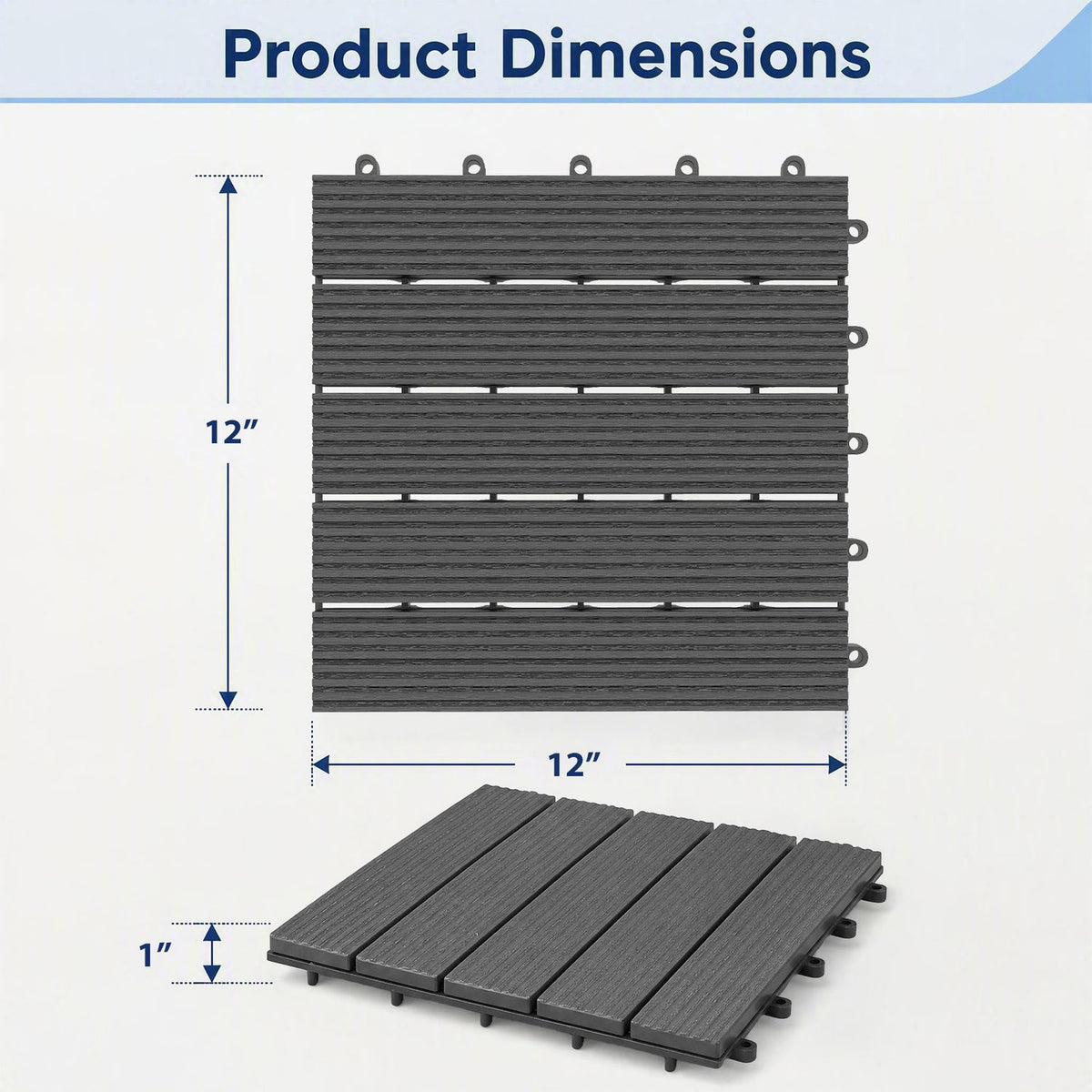 Gray 12x12 waterproof PP plastic interlocking deck tiles for patios, shown in a set of two, designed for outdoor outdoor decor.